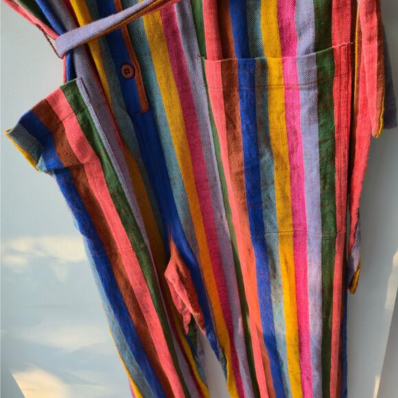 Ace & Jig Striped Rainbow Romper Jumpsuit $345 Organic Cotton Womens Large EUC - Picture 9 of 12